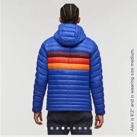Cotopaxi Men’s XXL Fuego Hooded Down Puffer Jacket Blue Violet Stripes NWT - Picture 7 of 14